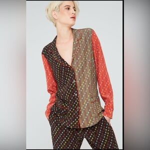 L Boheme Frankie Silk Shirt in Shibori Mix Prints NWT